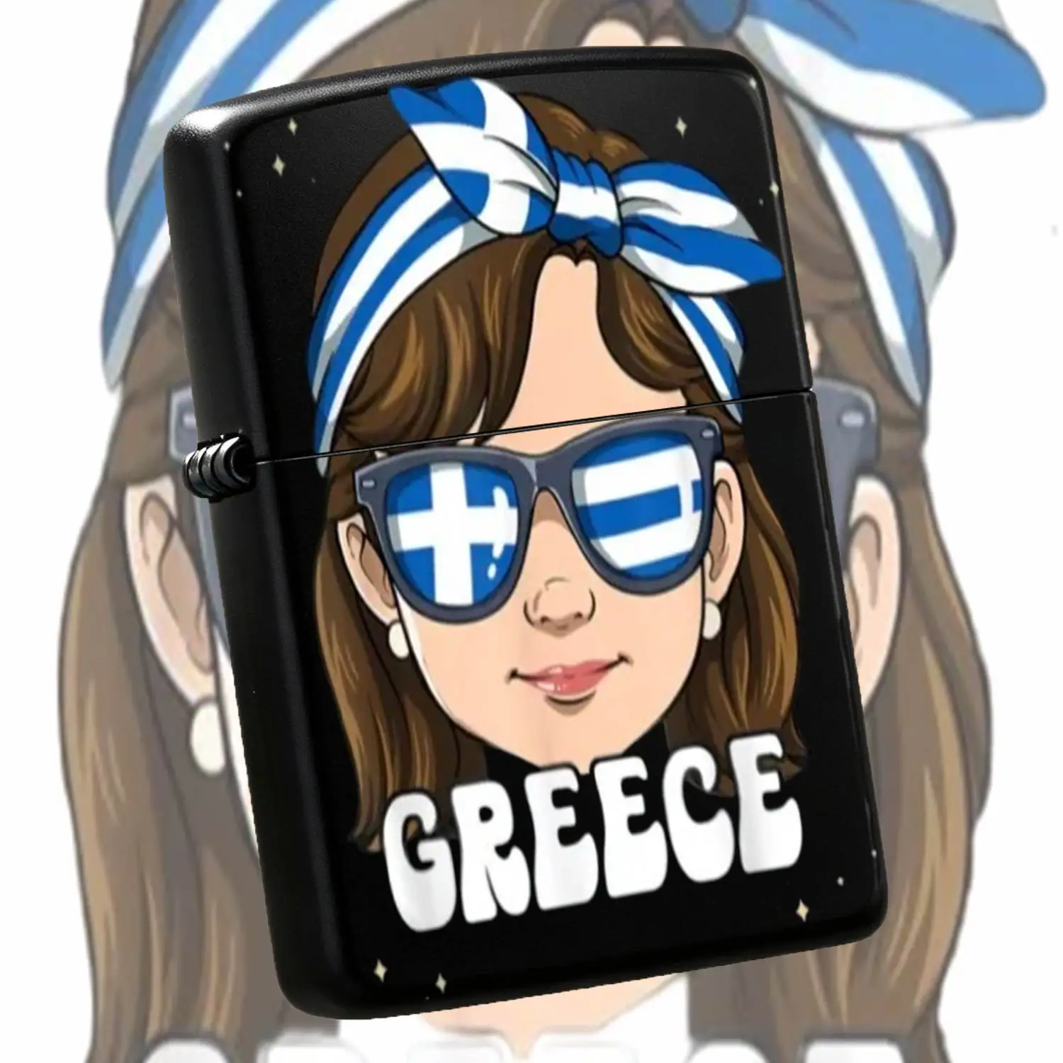 Greece Themed Portable Lighter, Fun Stylish Printed Headband Sunglasses Girl Pattern, Blue White Flagdesign, Versatile Daily Use Accessory, Ideal For Daily Commute, Travel, Party, Gifting Souvenir, Multi-Scene Practical A Humorous And Inter