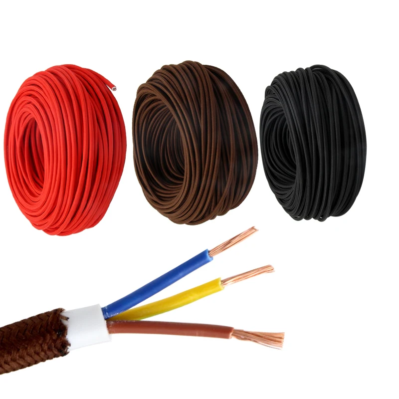 New 3 Core 0.75mm2 Fabric Cloth Covered Cable Vintage Light Cord 3 Wire Electrical Wire Textile Flexible Power Cord