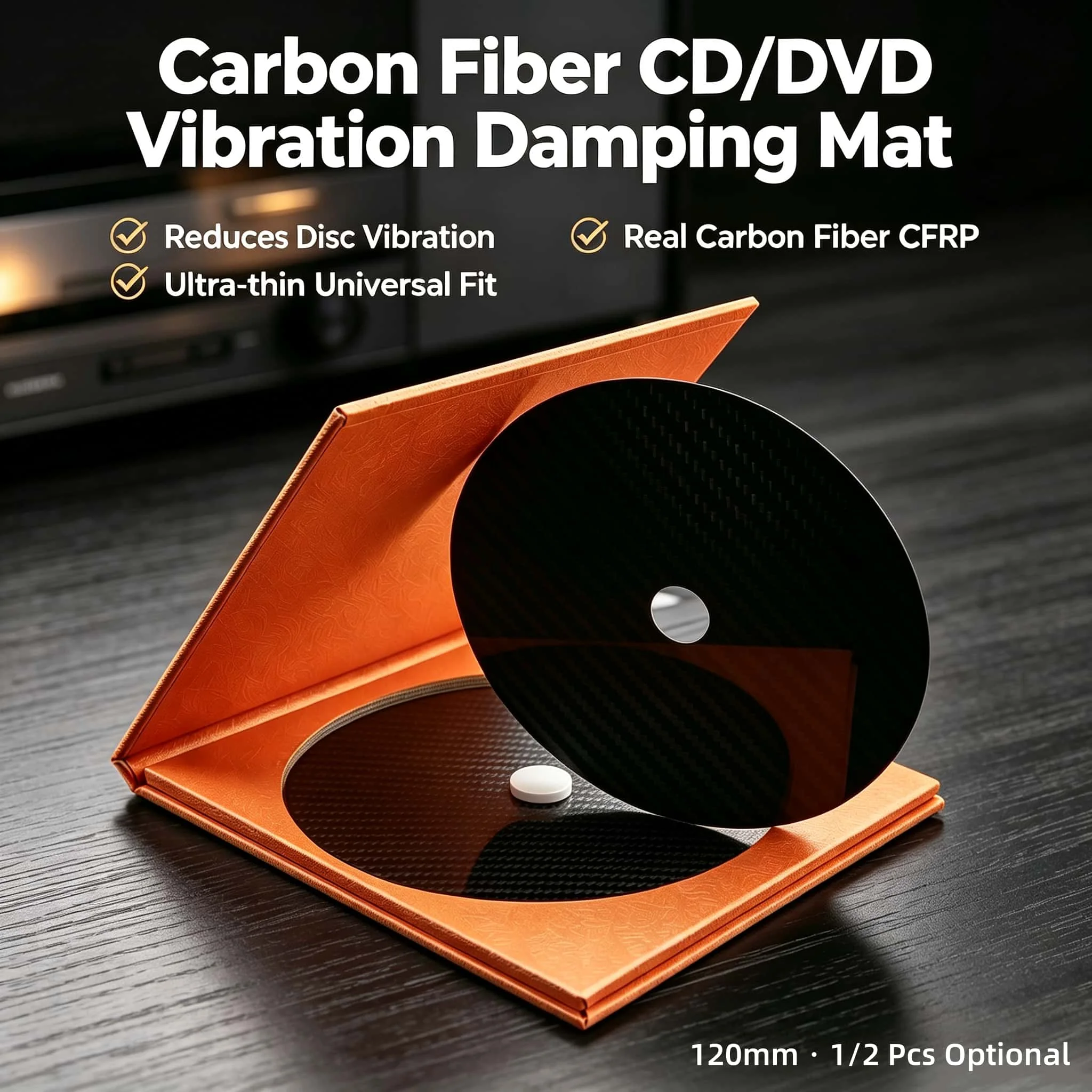 Carbon Fiber CD Mat Ultra Thin Disc Stabilizer Pad Vibration Damping Tuning for CD DVD Player Transport Accessories 1/2PCS