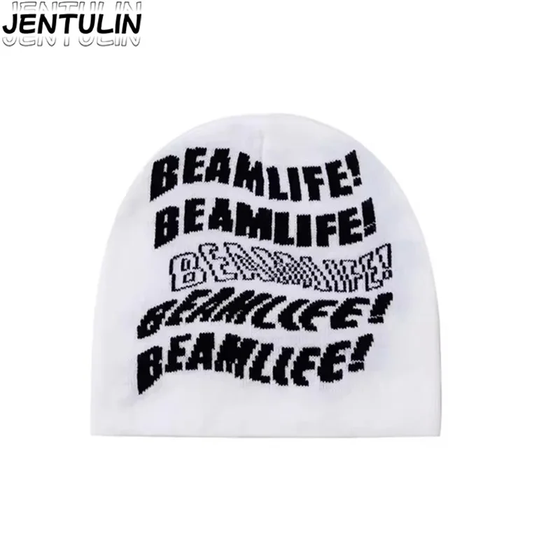 Chapéu feminino gorro de lã y2k malha carta hip hop jacquard streetwear inverno moda coreana pulôver jacquard unissex acessórios