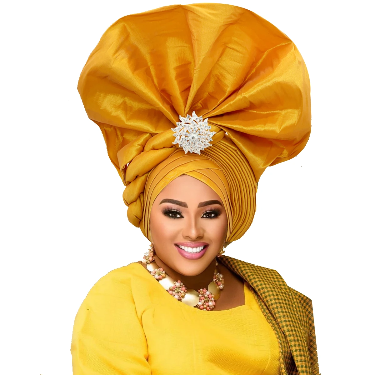 ﻿ Fashion Women\'s Turban Cap African Auto Gele Headtie Wedding Geles Party Headgear Female Head Wraps Diamond Autogele Head Ties