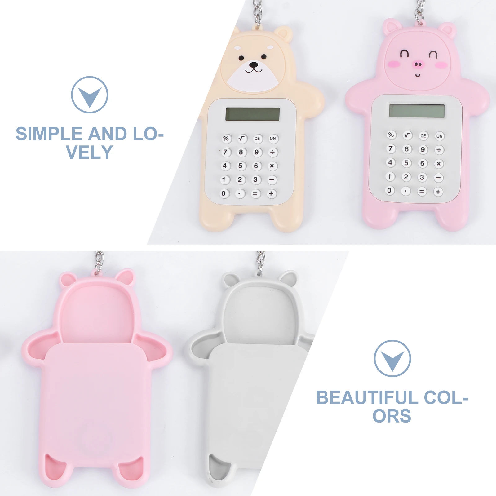 3Pcs Portable Bear Shape Electronic Calculator Exquisite Design Easy Carry for Children Friends Adorable Mini Calculator