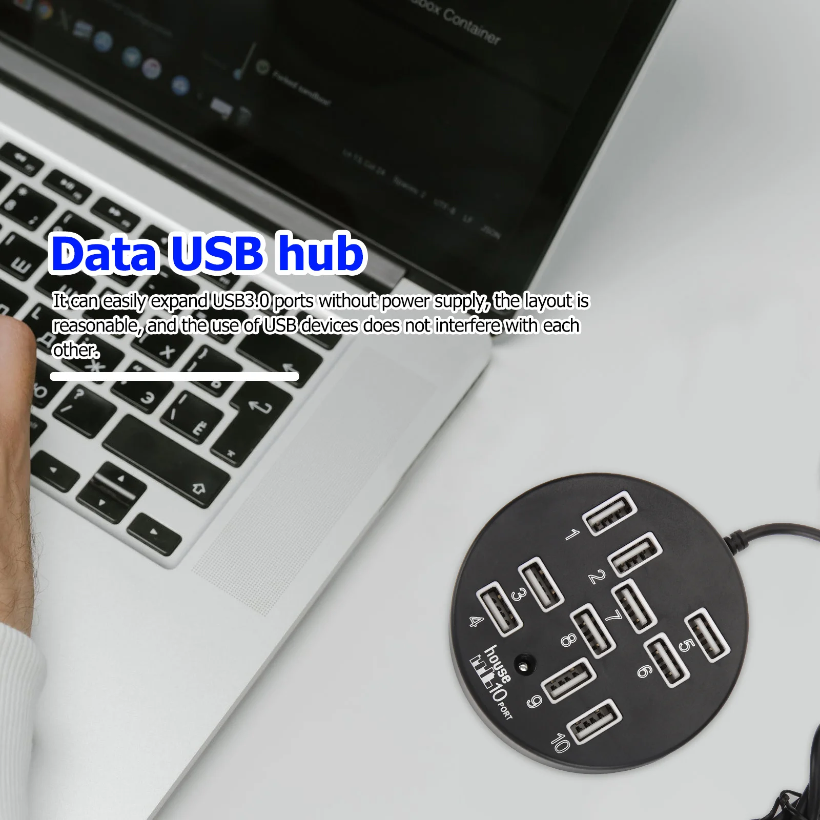 

10-Port USB 2.0 Hub No Driver Needed Hot Swap Support for U Disk Mouse Keyboard Hard Drive Extra USB Ports for Laptop Desktop