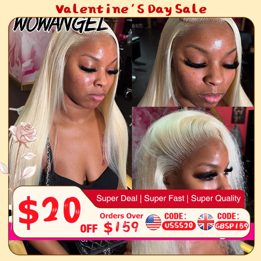

WOWANGEL 250% 613 Blone HD Кружевной фронтальный парик Bone Straight 13X6 HD Полный фронтальный парик из человеческих волос Предварительно выщипанный натуральный кожу головы для женщин