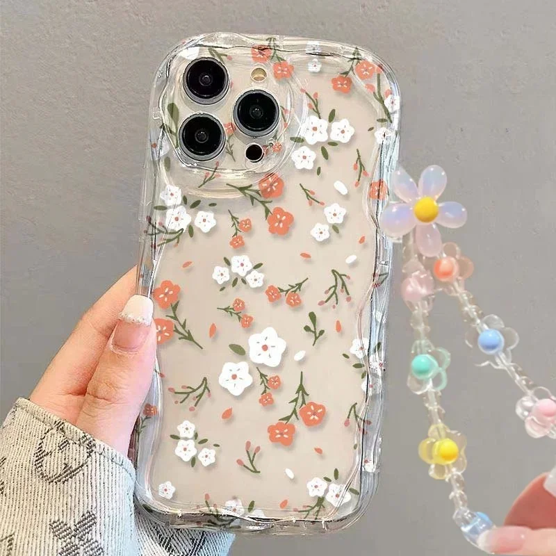 Funda de teléfono con cadena de perlas y flores 3D para Xiaomi Redmi Note 13 14 Pro Plus 5G 4G 8 11 10 9 12 Pro 12S 14C 13C 12C 10C A1 A2 A3