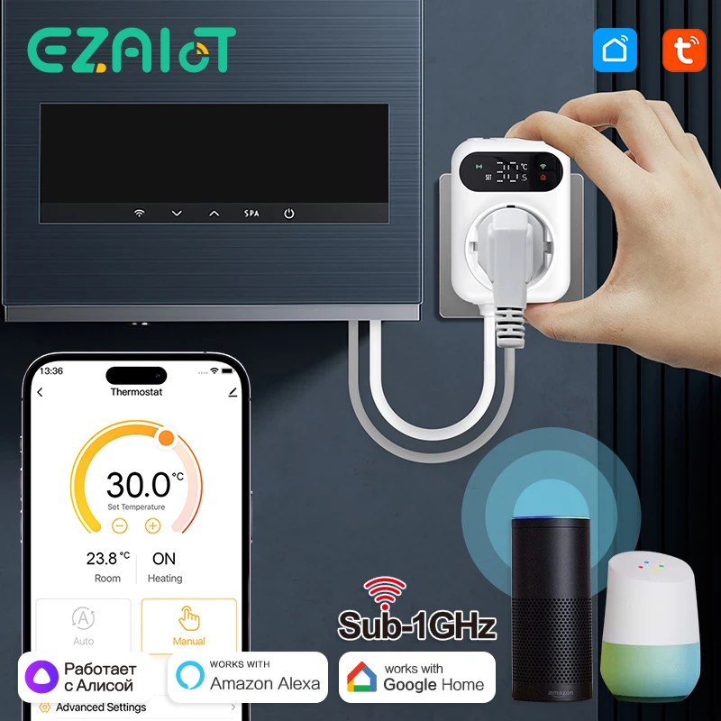 Termostato inalámbrico WiFi RF433, controlador de temperatura inteligente Tuya, receptor de enchufe para caldera de Gas, calefacción de suelo de agua, Alexa y Google