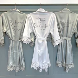 Sega Bridesmaid Personalised Name Satin Lace Robe Wedding Robe Custom Bride to be Robe Dressing Gown Bridal Party Maid of Honor