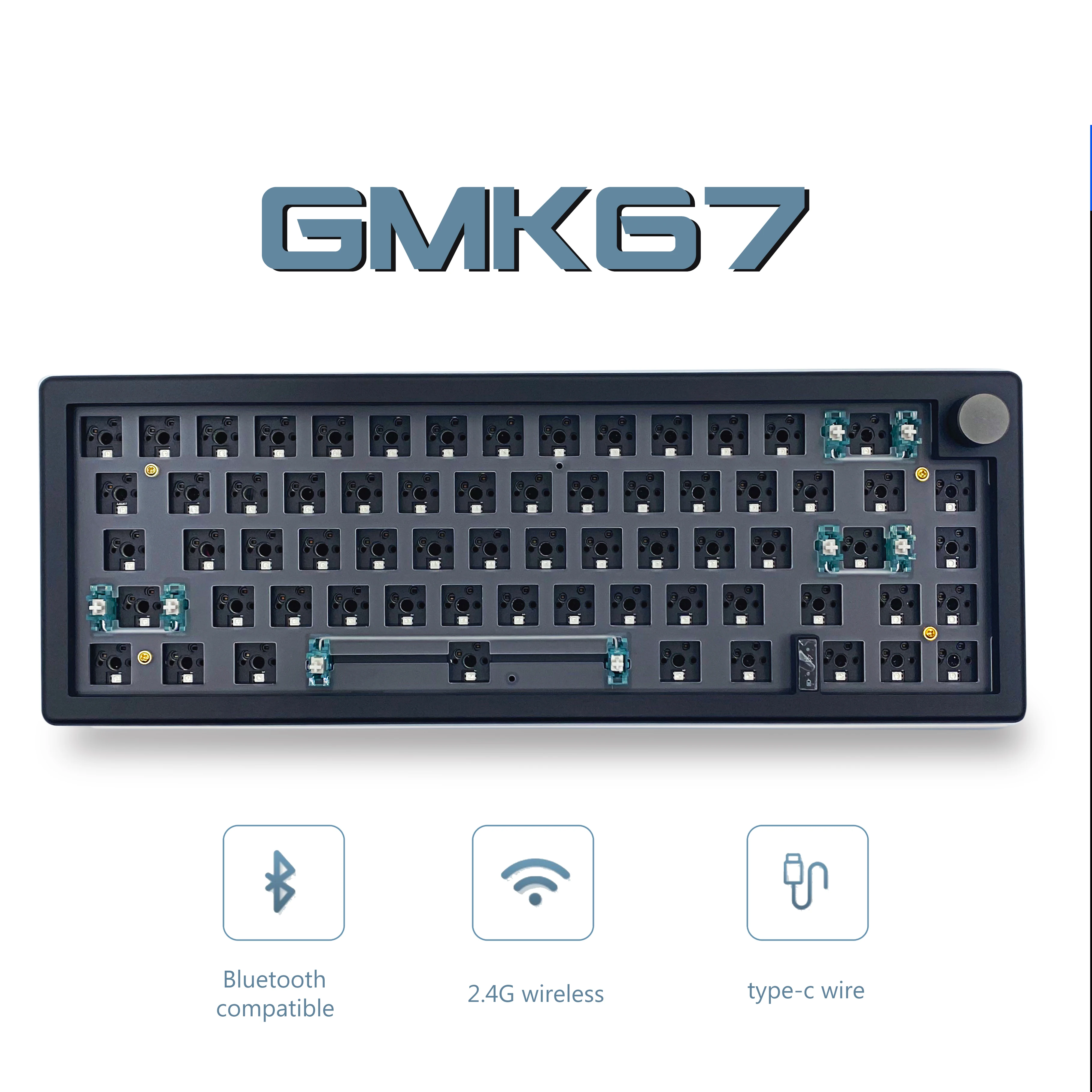 

GMK67 customized Mechanical keyboard kit hot-swappable Gasket Structure 2.4G Wireless RGB Backlit keyboard With knob 3/5 pin