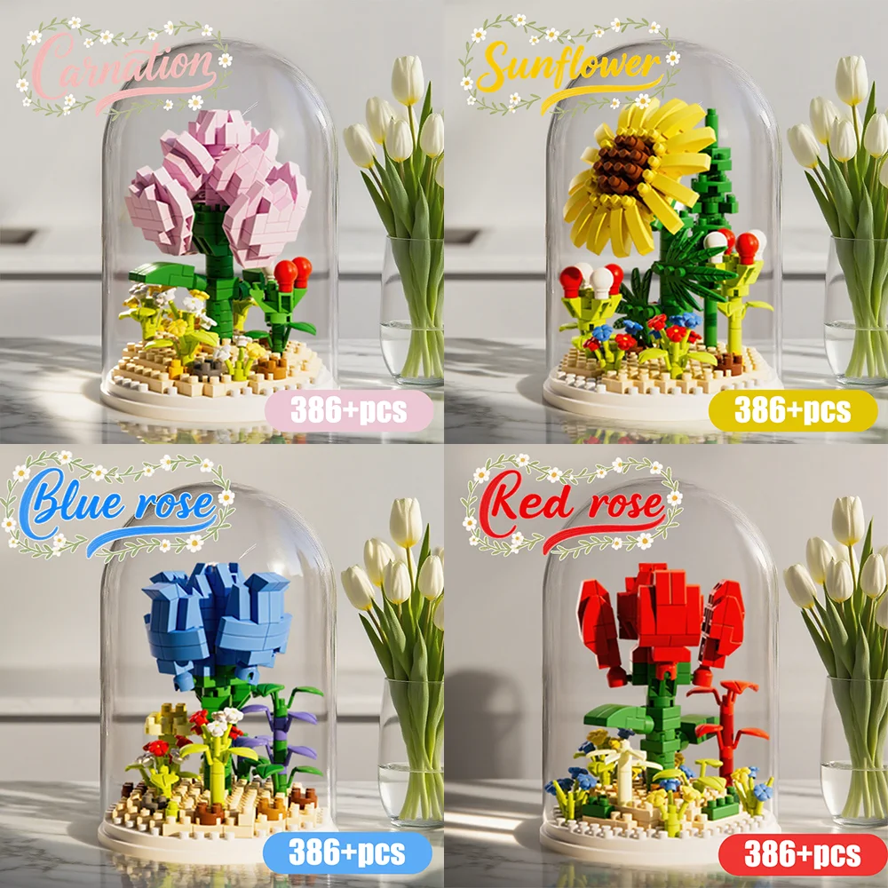 

Tumhorn Flowers Bouquet Building Set Yellow Sunflower Building Sets with Vase, Home Office Creative Decoration, Valentine Day, B