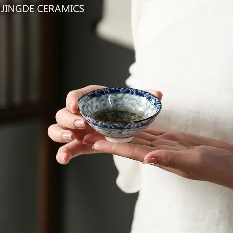 60ml Handmade Ceramic Master Cup Chinese Blue and White Porcelain Tea Cup Bamboo Hat Teacup Household Personal Single Cups