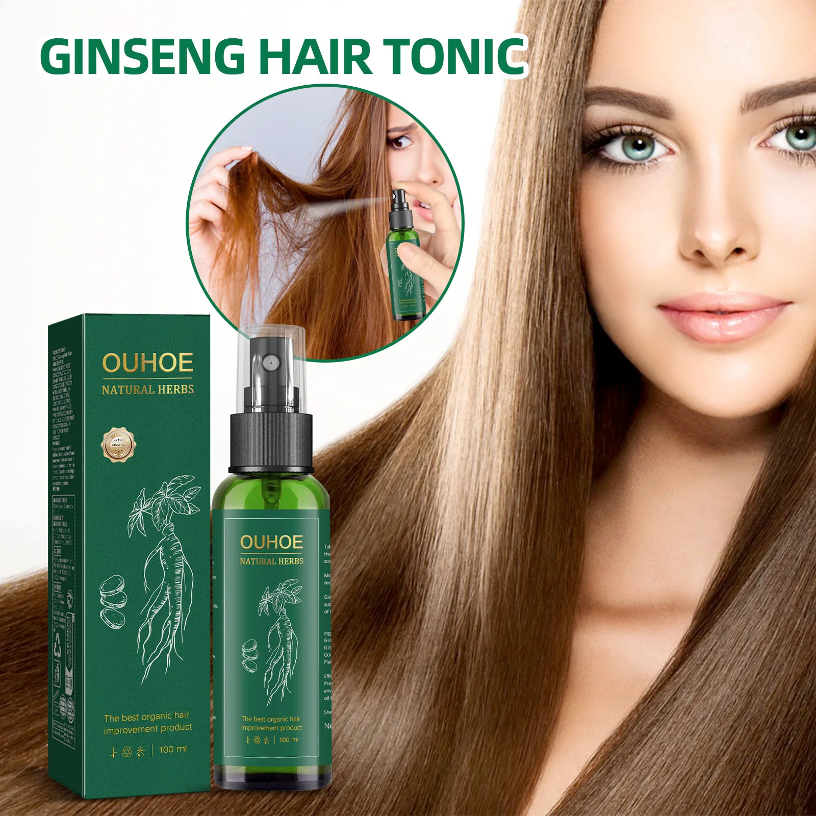 OUHOE Ginseng Hair Essence Moisturizes Hair Prevent Supple Scalp Hair Cosmetic Repair Spray Hair Loss
