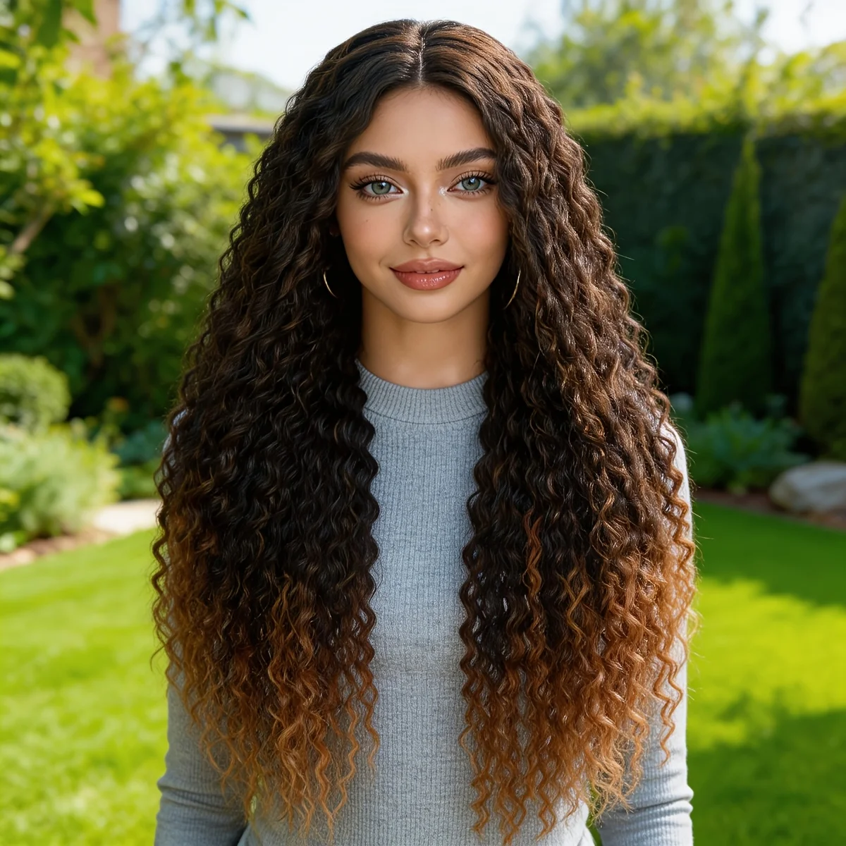 28-inch long women's wig, chestnut brown small curls, suitable for daily use and styling wigs