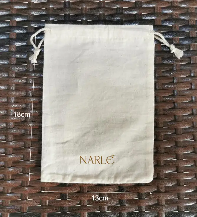 

200 Pieces 13*18cm Natural Cotton Bags Drawstring Gift Pouches Screen Printed With Coffee Color Logo (Small and Down the Pouch)
