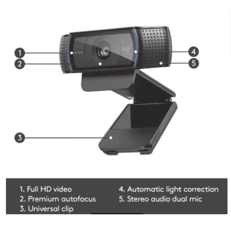 Imagem -04 - Logitech C920 Pro hd Webcam com Áudio Estéreo Foco Automático Widescreen Gravação Facetime Stream hd Webcam Skype
