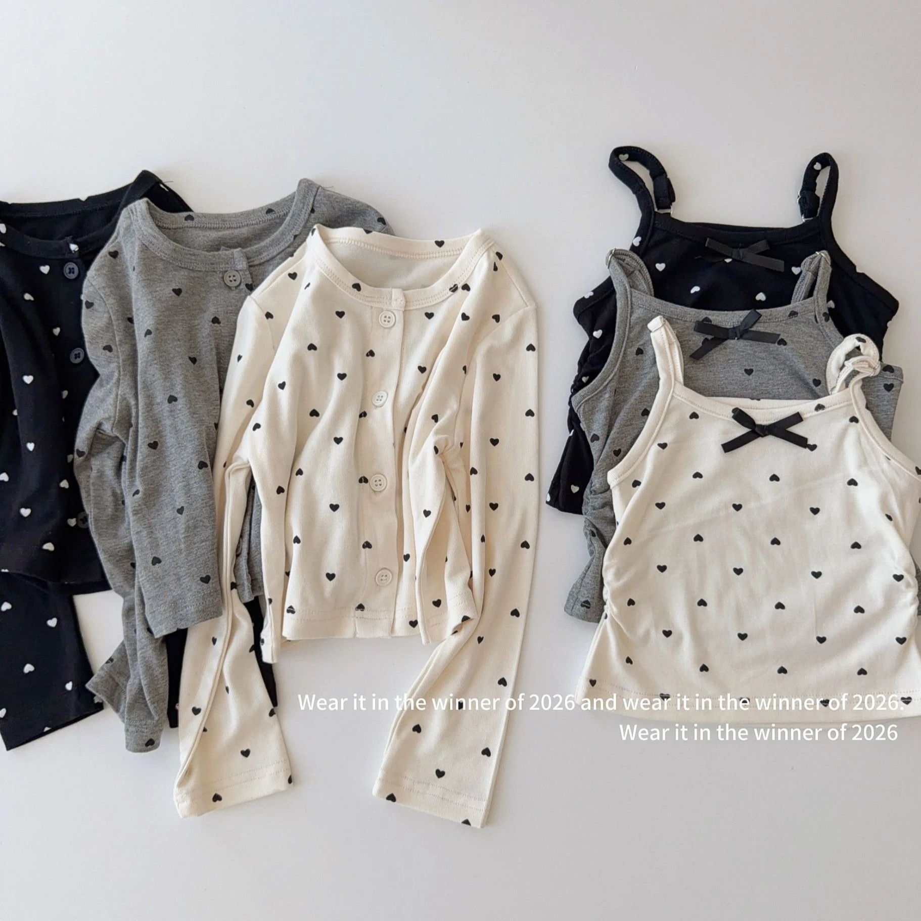 Girls Suit 2026 Autumn and Winter New Childrens Clothing Korean Girl Baby Bow-knot Wave Point Halter Cardigan Two-piece Set