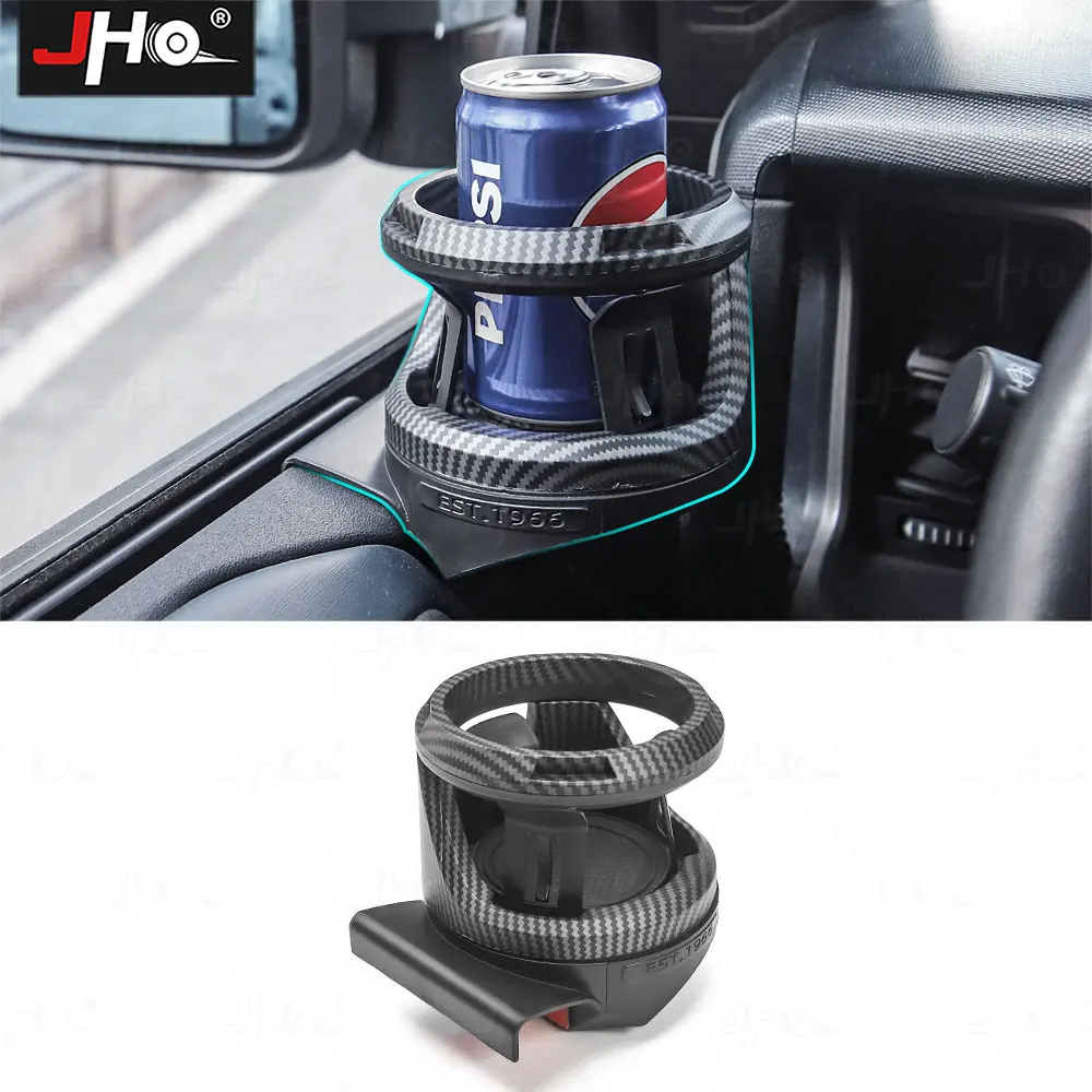 JHO Auto Water Cup Holder Driver Side Center Console Expanding Mug Holder for Ford Bronco 2021 2022 2023 2024 Carbon Accessory