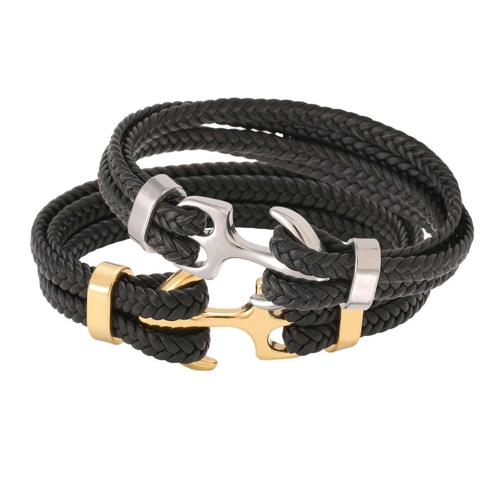 

Fashion Stainless Steel Anchor Bracelets Genuine Leather Bracelet & Bangles for Men Jewelry 3 Color Christmas Gift