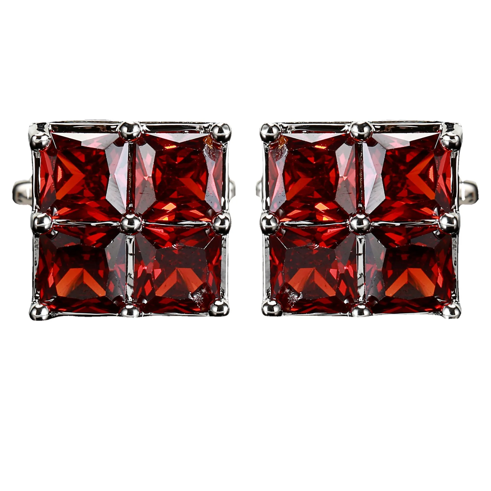 Square Tian word brass men's cufflinks white diamond burgundy champagne zircon crystal hot sleeve nails view 5