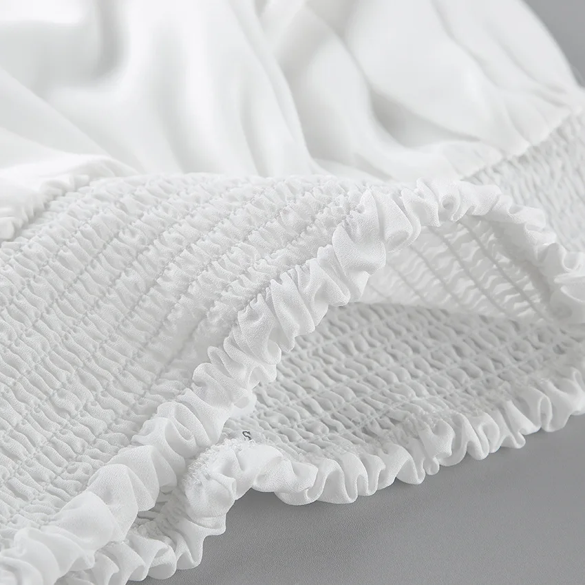 French Vintage White Chiffon 2 Piece Set Women Summer Sexy Ruffle V-Neck Tie Front Top Layer Skirt Set Elegant Boho Beach Outfit view 6