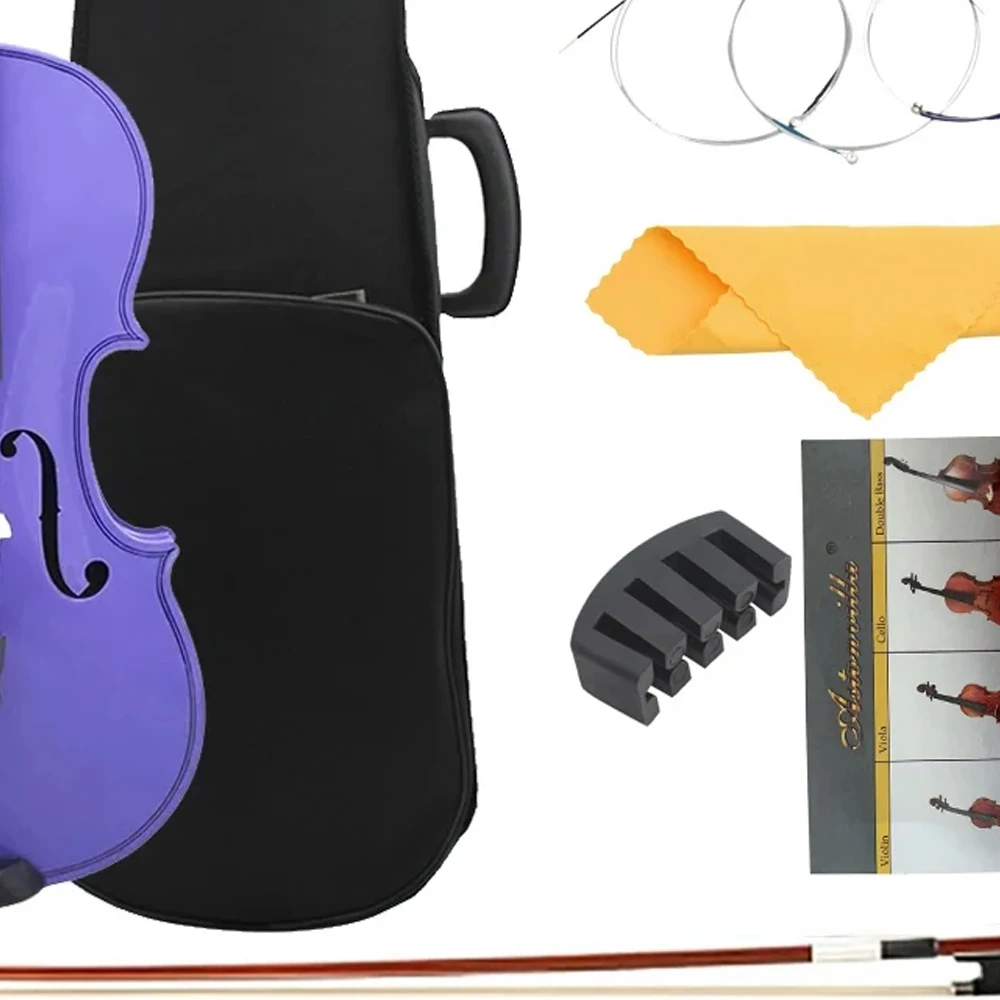 

4/4 скрипка подходит для начинающих, студенческие фиолетовые наборы скрипок, скрипка с футляром/миком/струнами/тюнер/шумка/скрипка, аксессуары для мостов