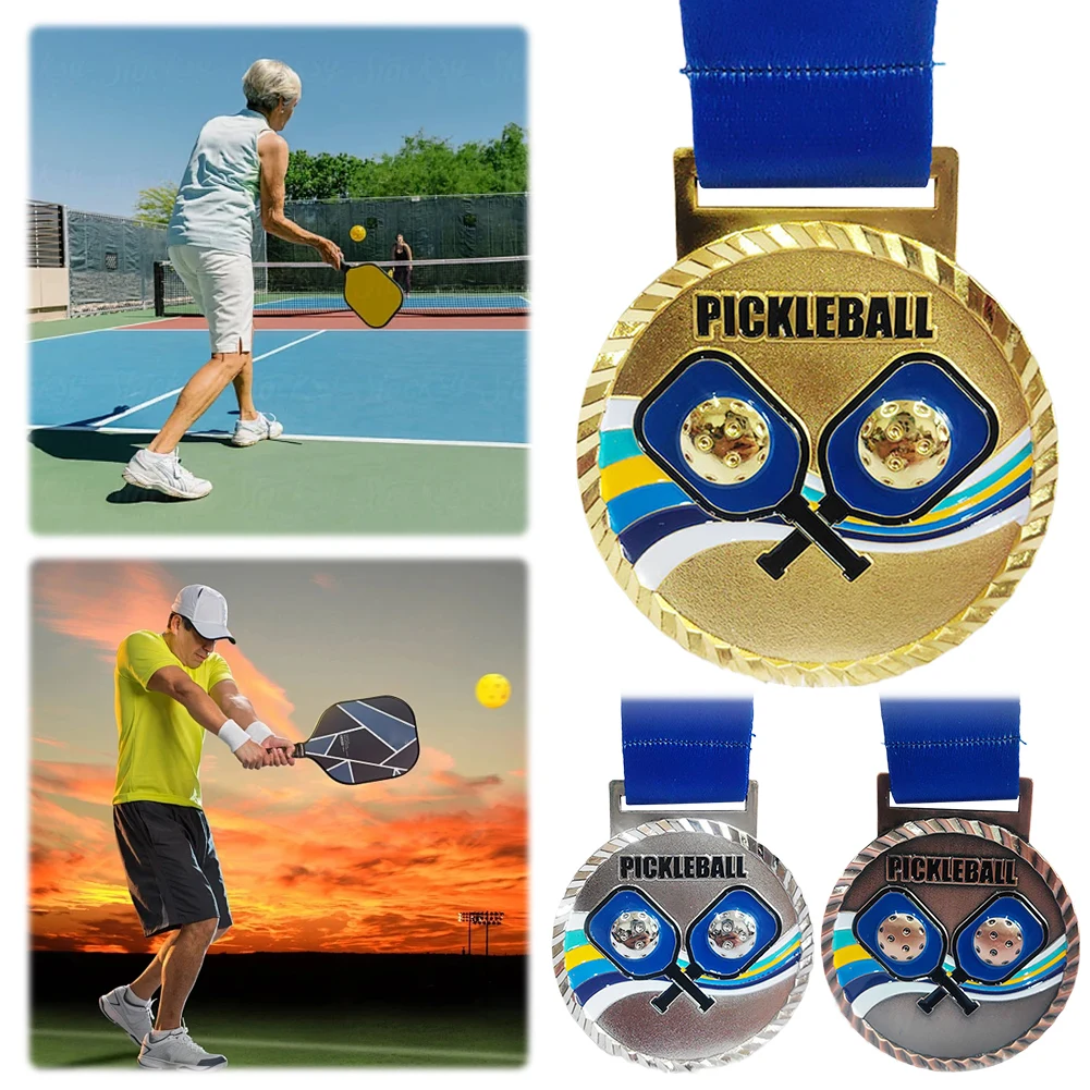 6.8cm Pickleball Medal Gold/Silver/Bronze Medal with Neck Ribbon Sports Medals Pickleball Award Medals for Encouragement
