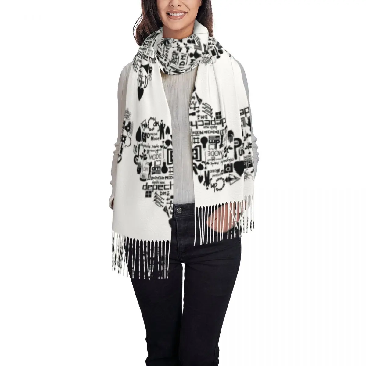 Kawaii Depeches DM Mode Musician World Tour Scarf Tassel Scarves Women Soft Warm Shawls and Wraps Large Fall Winter Shawl Wrap