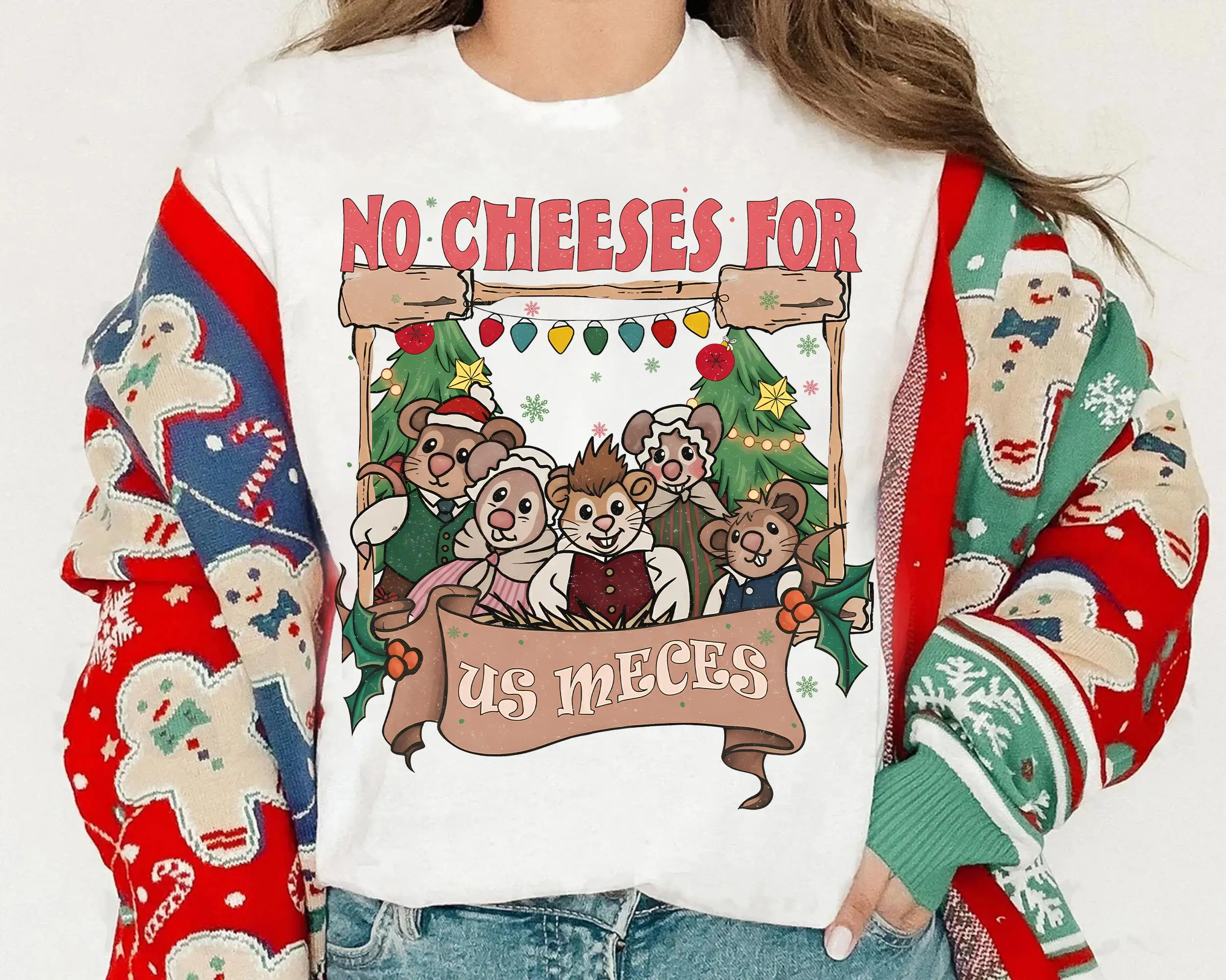 خمر الدمى عيد الميلاد كارول لا الجبن بالنسبة لنا Meeces عيد الميلاد تي شيرت Muppet عيد الميلاد تظهر المحملة