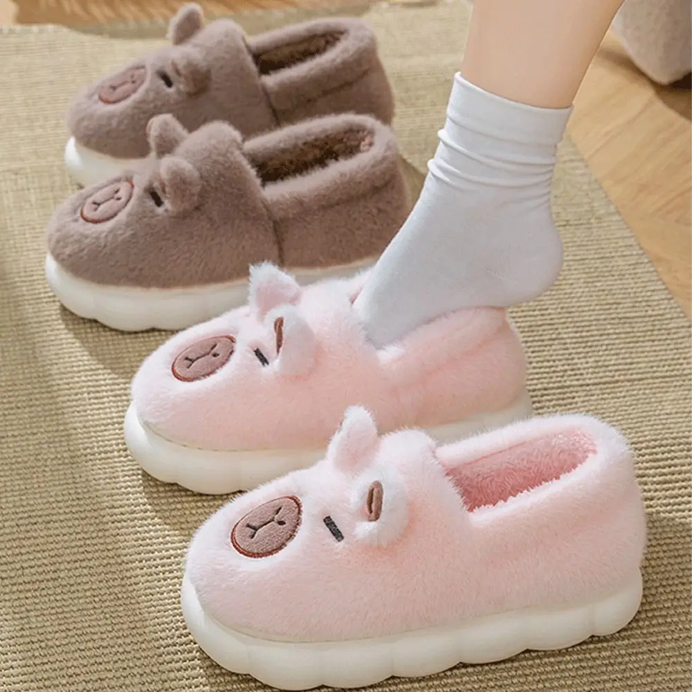 

Houseshoes Homewear Capybara Slippers Soft Thicken Warm Cartoon Furry Slippers Cute Thick Soled Winter Cotton Shoes Couple