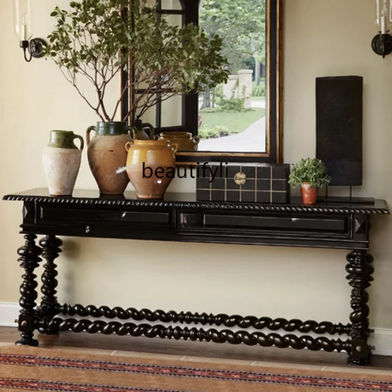 

Modern Minimalist Solid Wood Entrance Cabinet Neoclassical Back Locker/French Black Console Tables