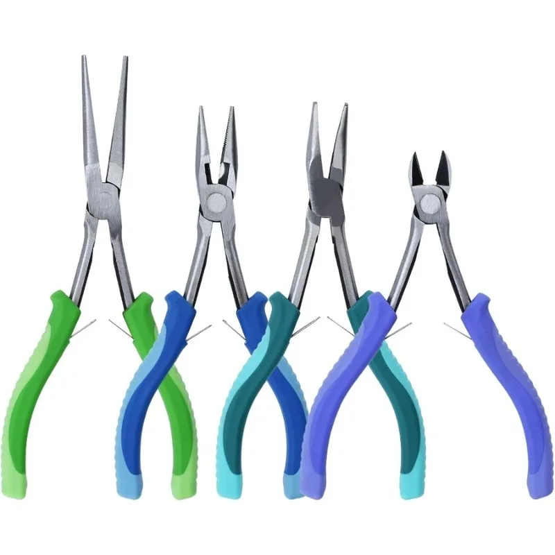 4Pcs Jewelry Pliers Tool Set, with Round Nose Pliers, Needle Nose Pliers, Wire Cutters and Bent Nose Pliers for Jewelry Making