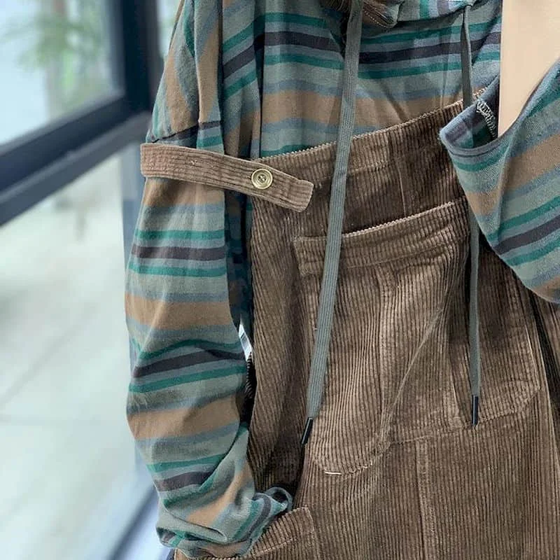 Sztruksowe kombinezony damskie jednolity, gruby proste spodnie jednoczęściowy strój kobiety rompe luźny koreański styl Casual Vintage kombinezon