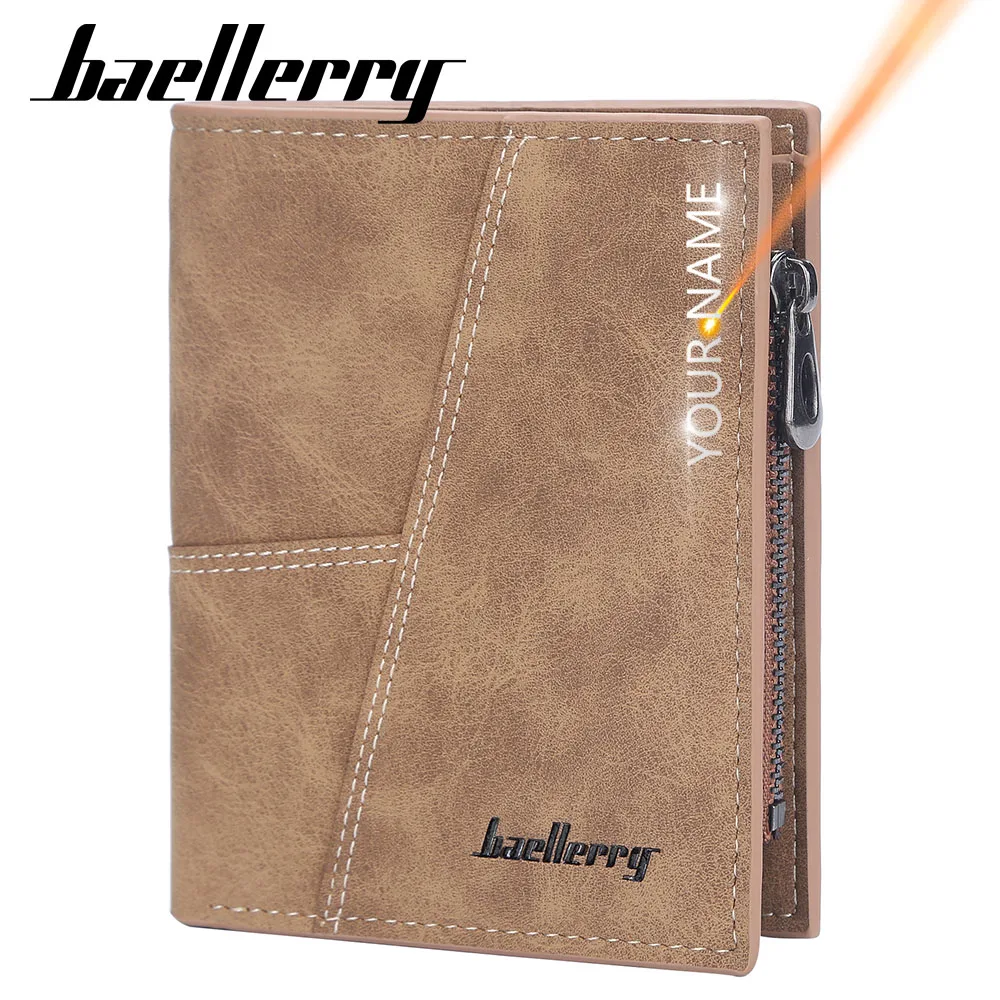 

Baellerry New Short Men Wallets Name Customized Simple Card Holder Brand Male Wallet PU Leather Coin Pocket Luxury Men's Purse