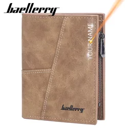 Baellerry New Short Men Wallets Name Customized Simple Card Holder Brand Male Wallet PU Leather Coin Pocket Luxury Men's Purse