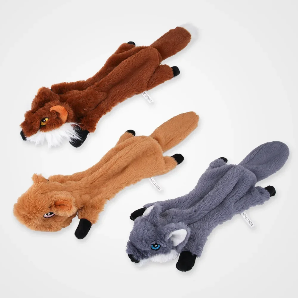 New Cute Plush Toys Squeak Pet Wolf Fox Animal Plush Toy Dog Chew Squeaky Whistling Involved Squirrel Dog Toys