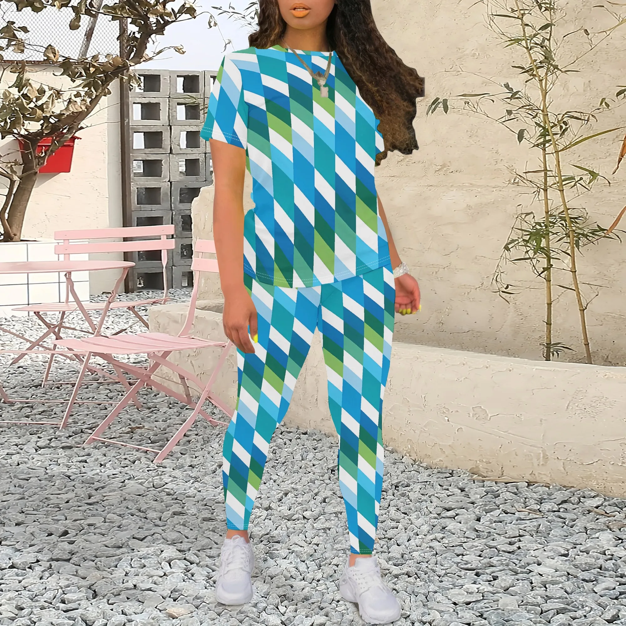 

Nupusa полосатый комплект из двух предметов с принтом для женщин, летний повседневный наряд стандартного размера с круглым вырезом и короткими рукавами