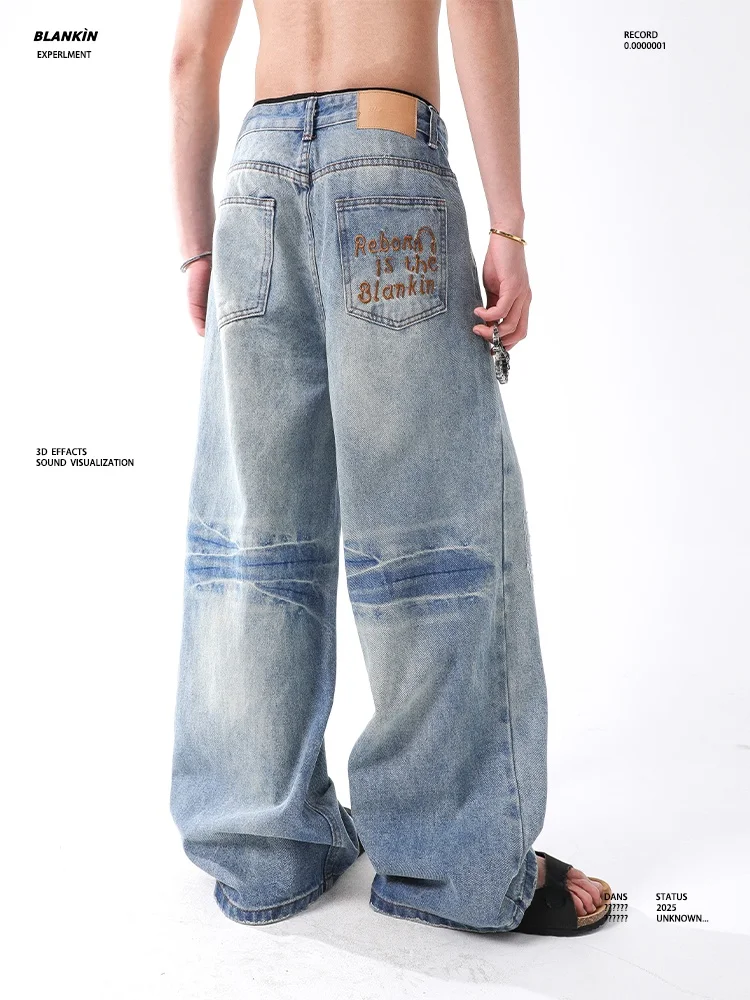 

BLANKIN оригинальные джинсы с рваной талией, свободные прямые длинные брюки для мужчин, молодежные модные брендовые весенние повседневные джинсы