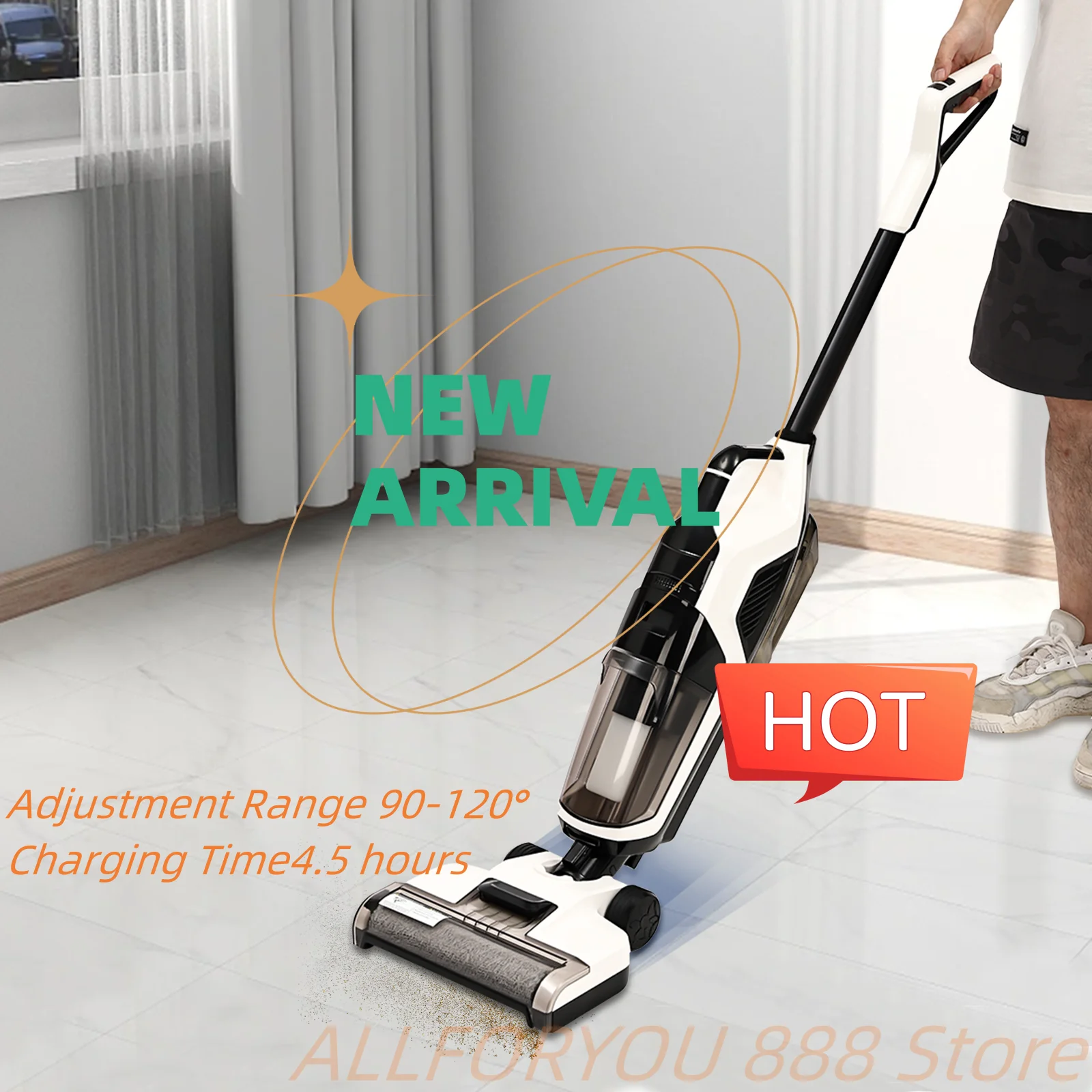 Cordless Wet Dry Vacuum Floor Cleaner 90-120° Self-cleaning Adjustment Range Tool  UK/US Standard