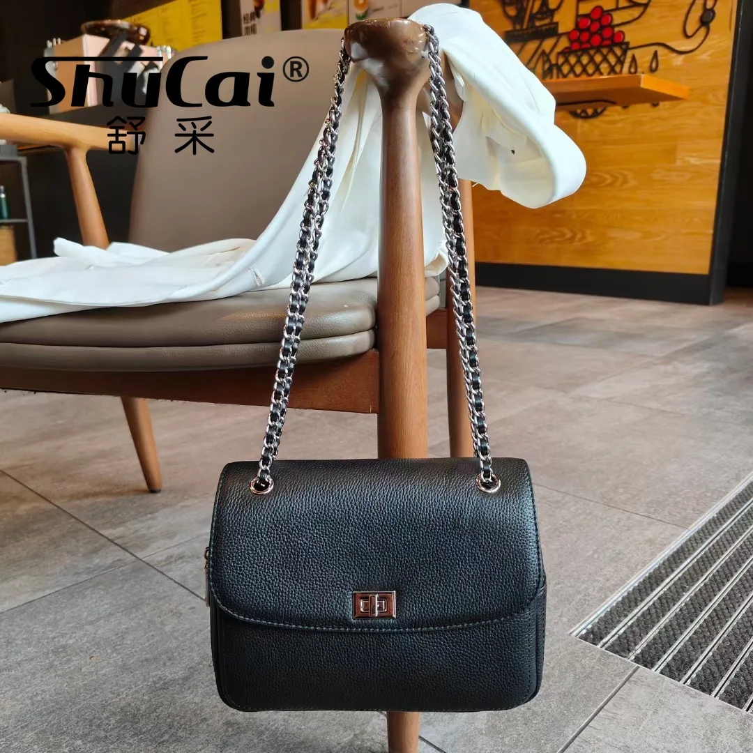 Genuine leather chain small square bag head layer cowhide shoulder crossbody bag