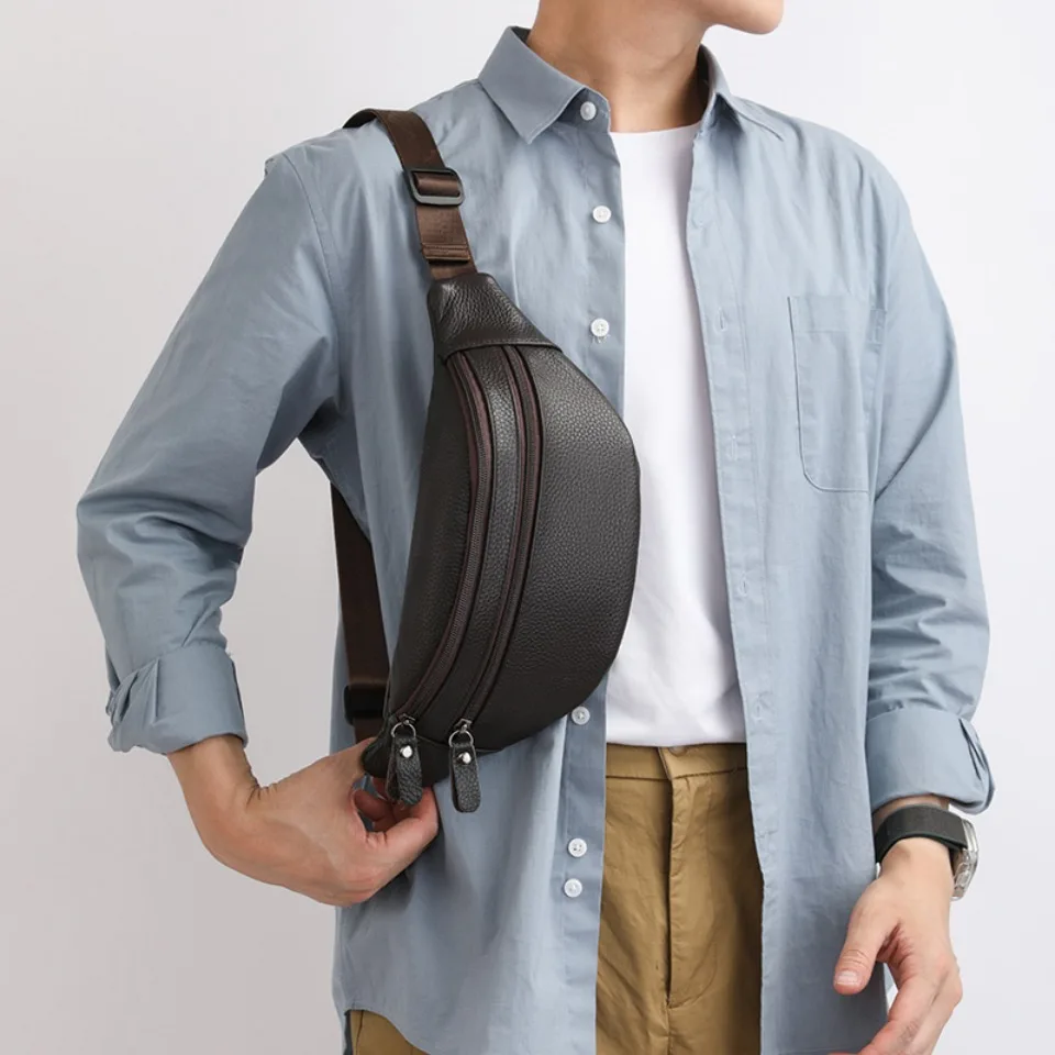 Men's Leather Waist Bag Crossbody - usage example