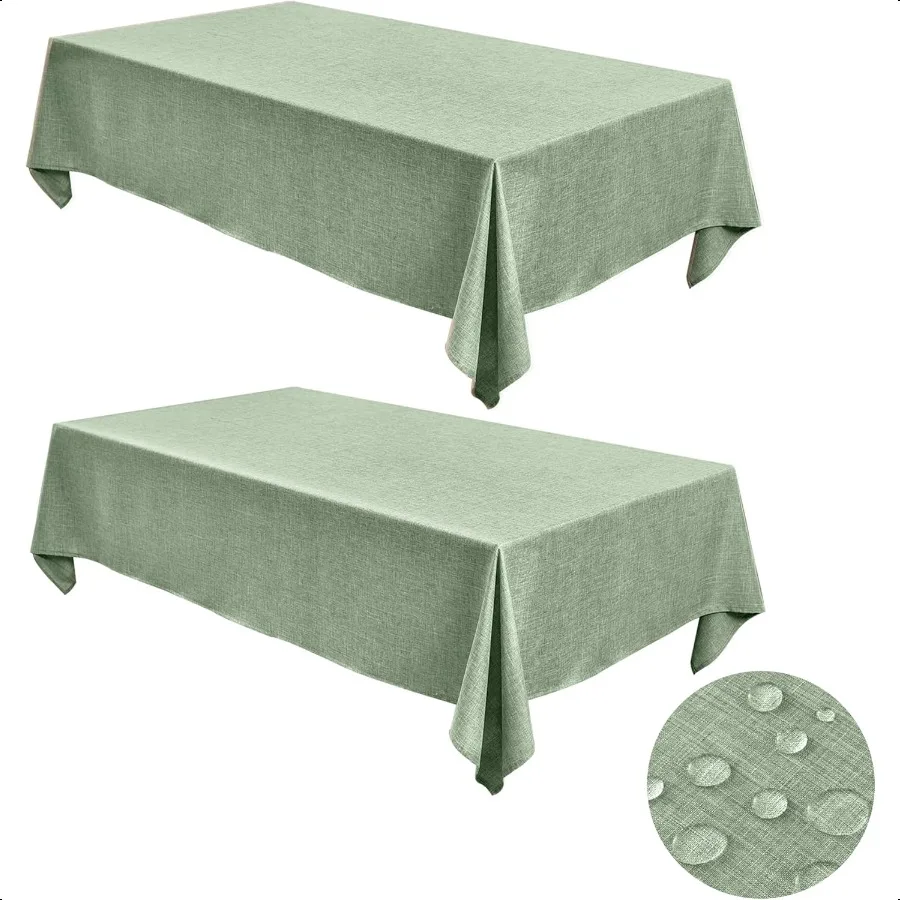 

Faux Linen Tablecloths for Rec Tables: Water Stain Resistant Farmhouse Table Cloth Washable Burlap Textured Table Covers for Ki