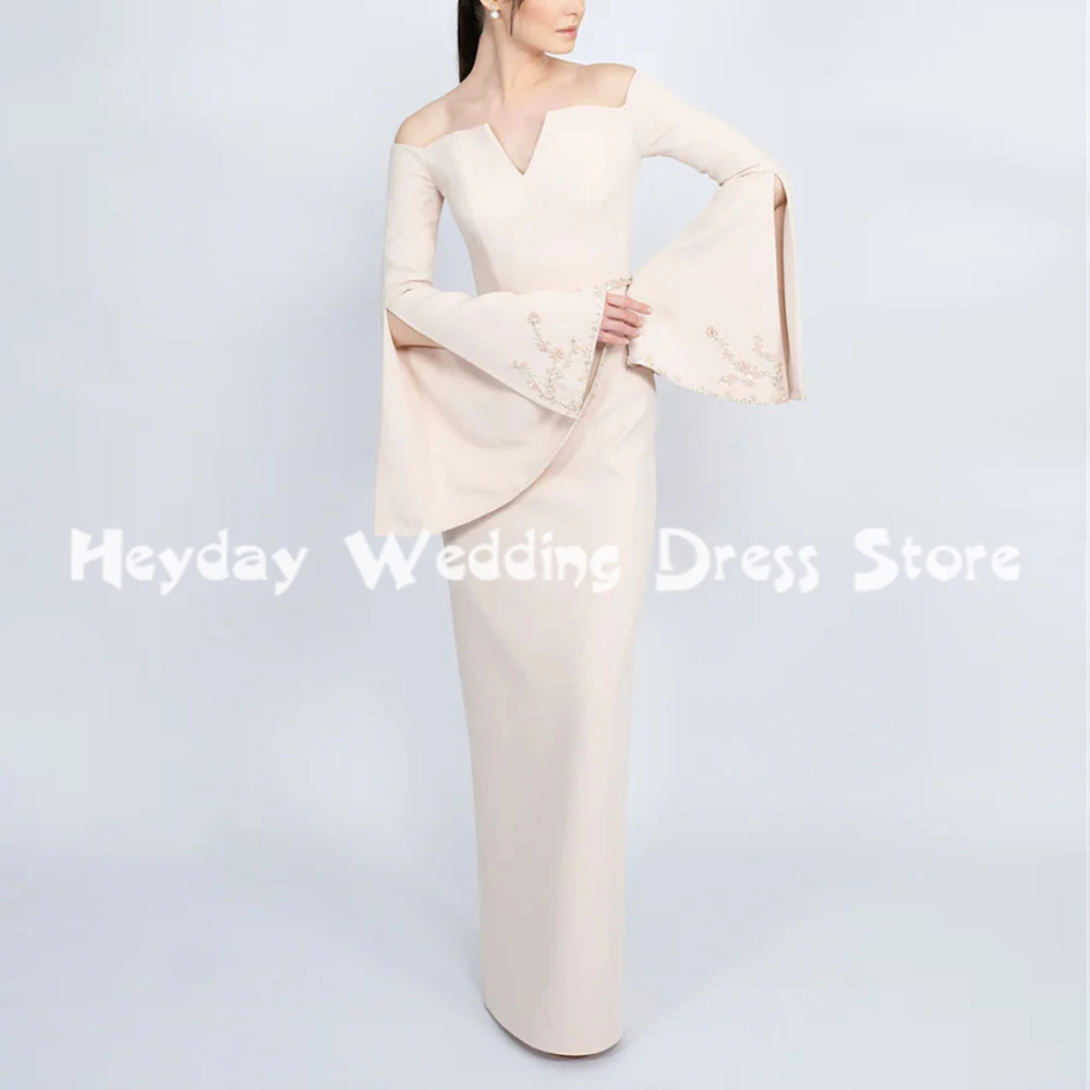 

Heyday Women's Straight Off-the-shoulder Beaded Sashes Evening Dresses With Long Sleeves Floor-Length Elegant Dresses 2025
