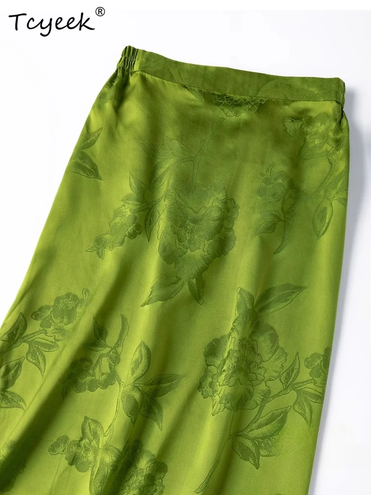 Tcyeek 100% Real Mulberry Silk Summer Skirt 2026 Fashion Elegant Skirts for Women Split Skirts Woman Clothes Faldas Para Mujeres
