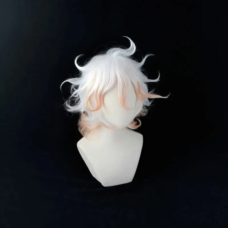 Anime Danganronpa Nagito Komaeda Parrucca Cosplay Breve Sfumatura Bianco Rosa Ricci Resistente Al Calore Capelli Sintetici Gioco di Ruolo Parrucca Protezione Della Parrucca