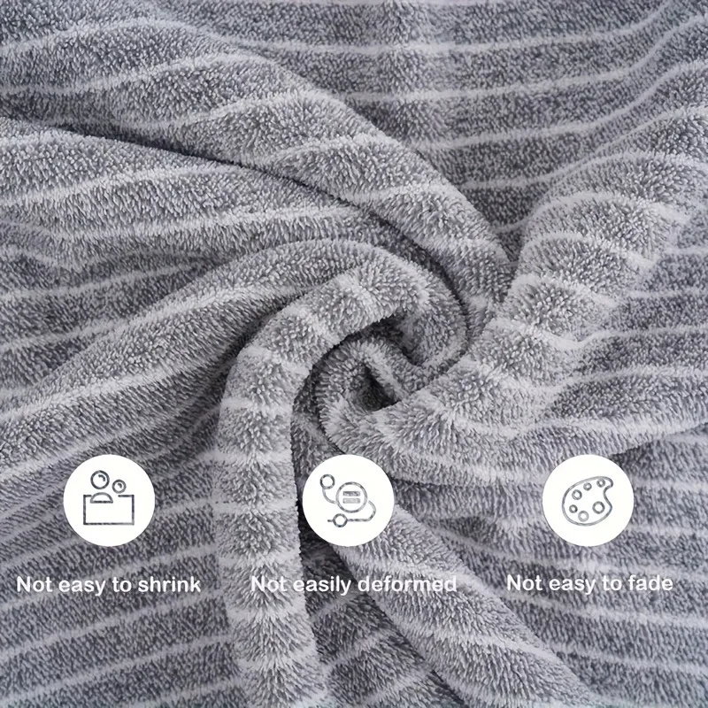 105X200cm Oversized Bath Towel Coral Fleece Soft Absorbent Quick Dry Striped  Non-Shedding Durable Bathroom Beach Towel