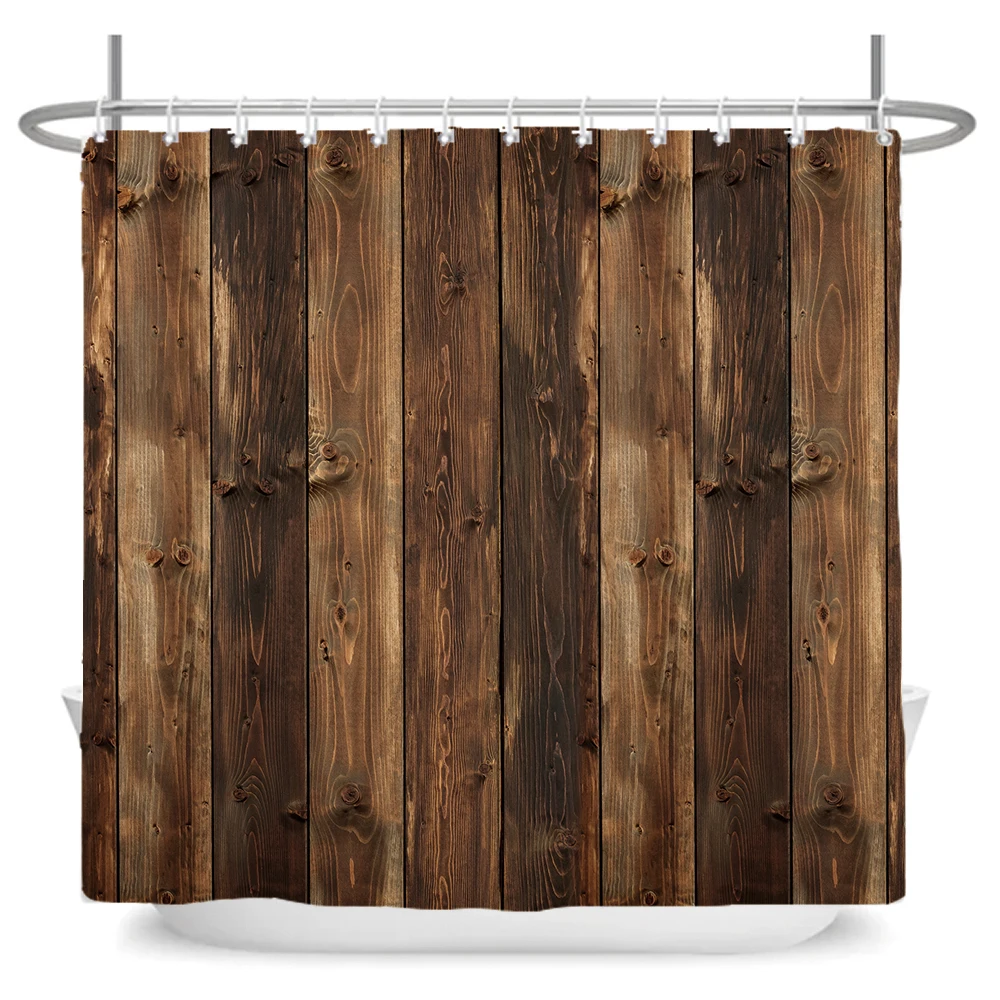 Rustic Shower Curtain, Vintage Vertical Wood Planks Distressed Rustic Hardwood Design,Fabric Bathroom Curtain Decor with Hooks