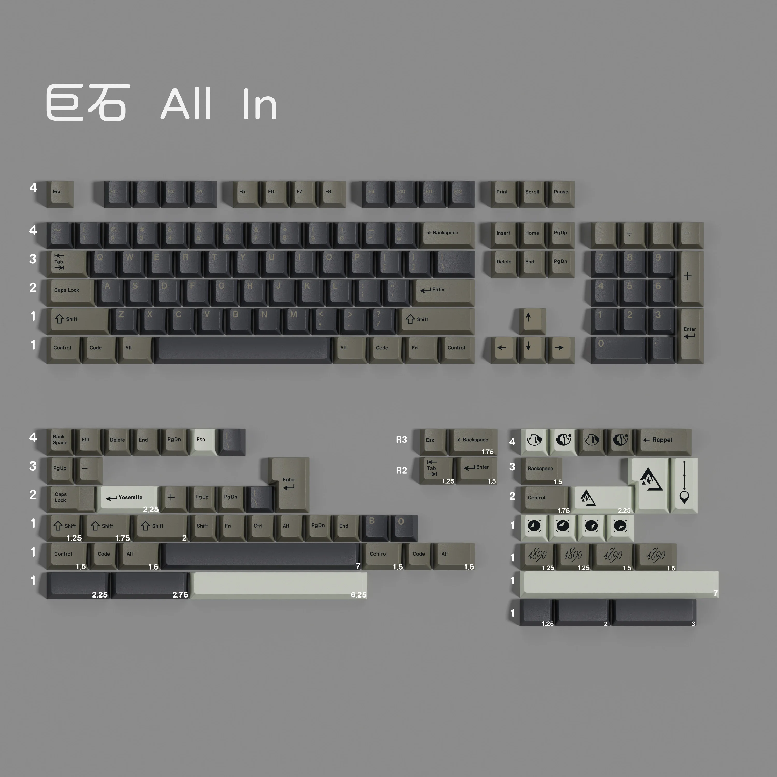 PBT GMK Boulder Keycaps Set Cherry Profile Dye Sublimation GMK Clone Key Caps For MX Switch Mechanical Keyboard Split Spacebar