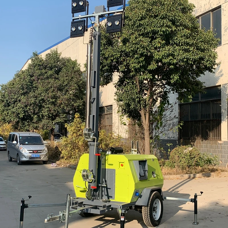 Hot Sale Mobile Outdoor Light Tower 5m 7m 9 M Mast Trailer Mounted Hydraulic LED Portable Lighting Tower diesel Engine Generator