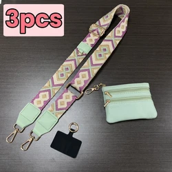 Universal Crossbody Phone Lanyards With Zippered Pouch Anti-Lost Phone Strap Adjustable Long Shoulder Bag Strap Bag Accessories