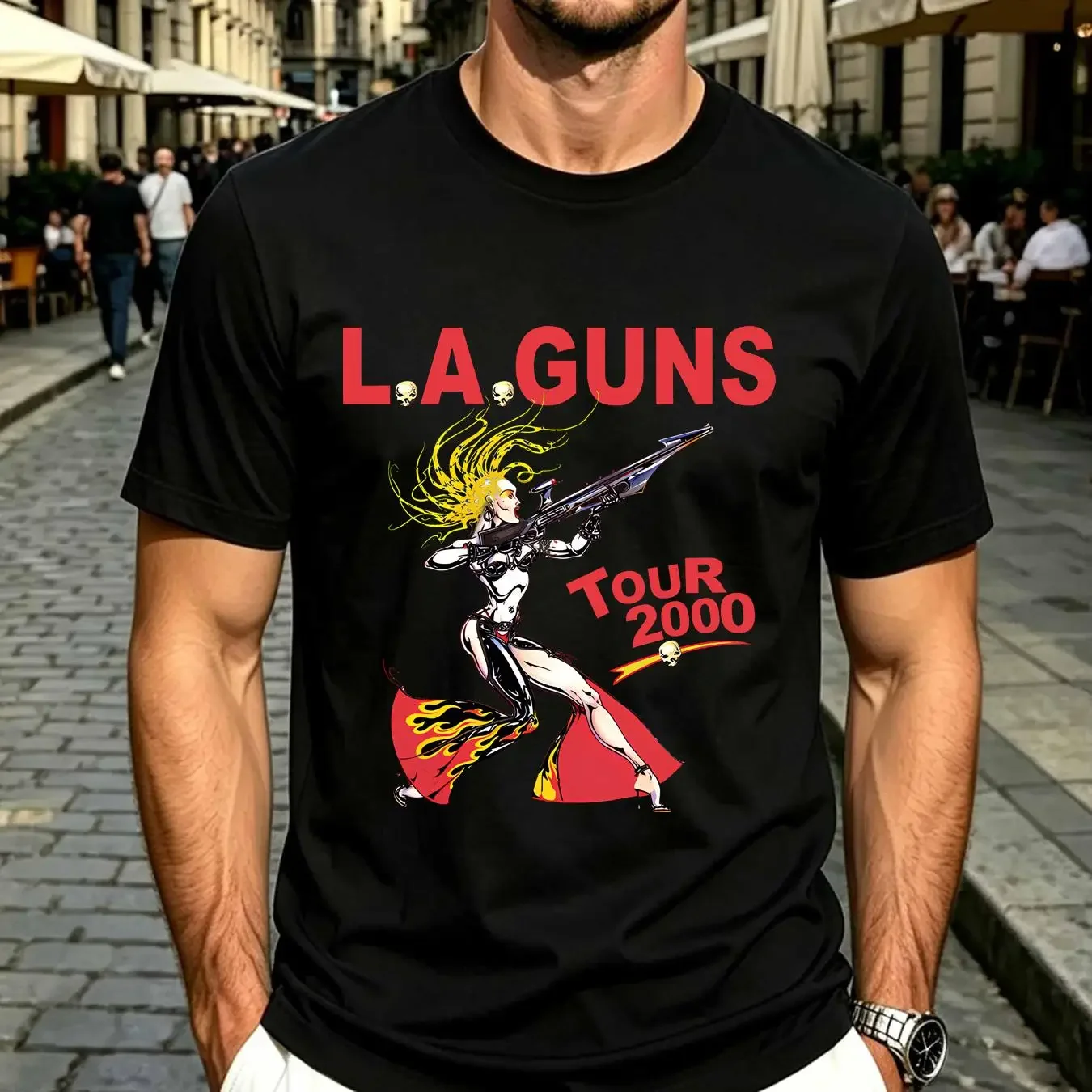 washed T Shirt LA Guns Band Tour 2000 Cotton Black Men S 234XL C1391 vintage Washed Soft Casual Top For Everyday Wear