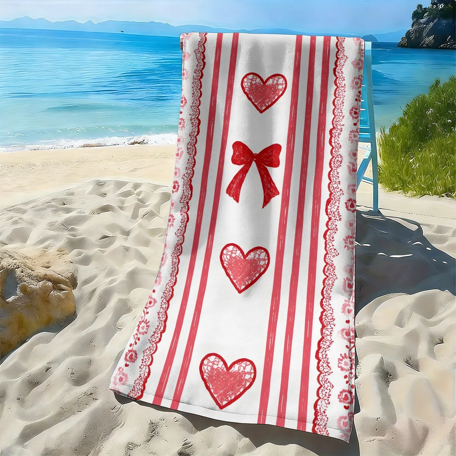 

Romantic lace heart pattern style polyester microfiber beach towel is highly absorbent, suitable for swimming and beach outings
